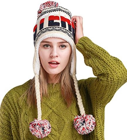 Miria Women's Thick Sherpa Warm Pom Pom Ball Ear Flaps Fleeced Lining Skull Beanie Caps