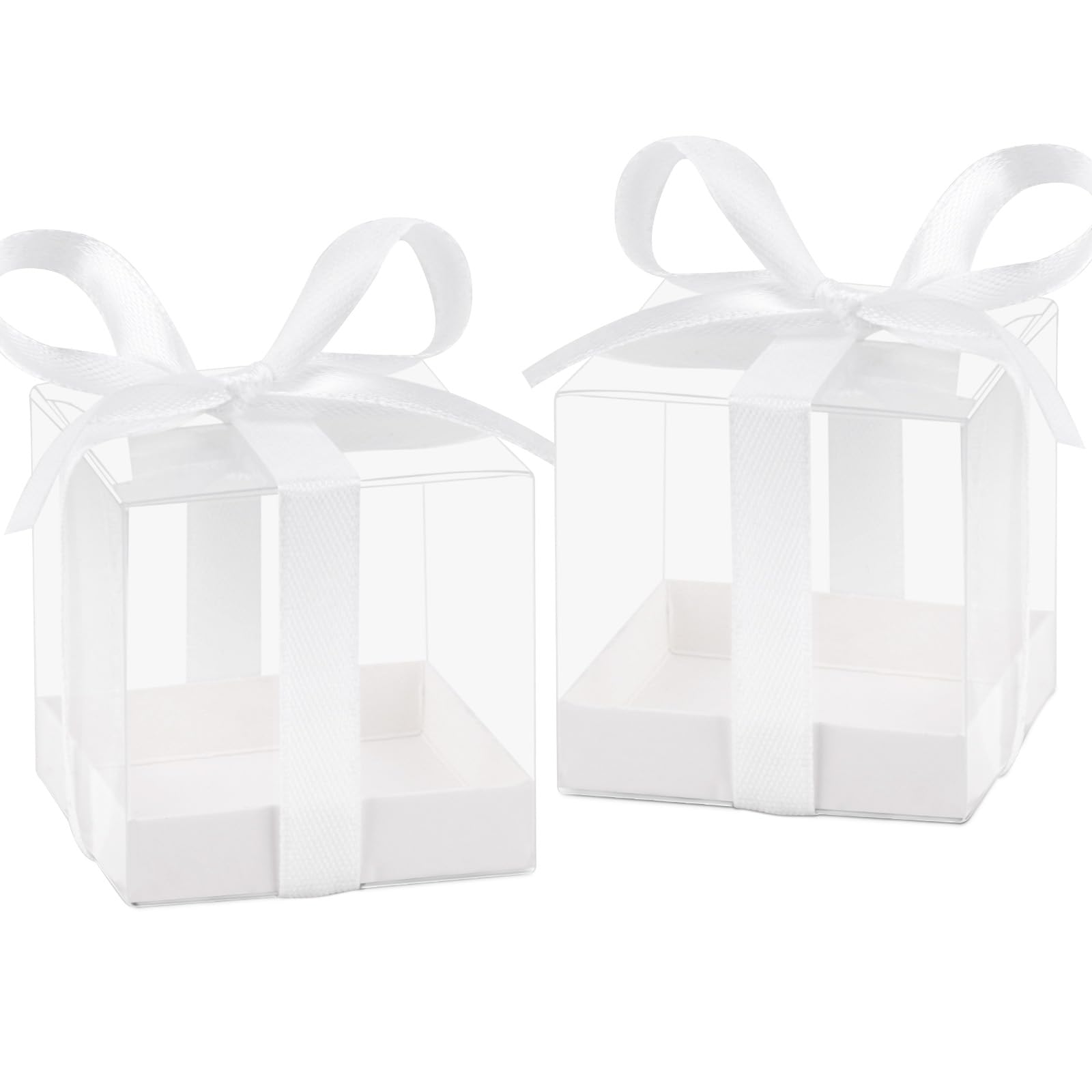 Photo 1 of Hooqict 50pcs Clear Party Favor Boxes 2x2x2 Inches White Solid Plastic Gift Boxes for Favors, Candy, Macarons; Wedding, Birthday, Holiday Celebrations