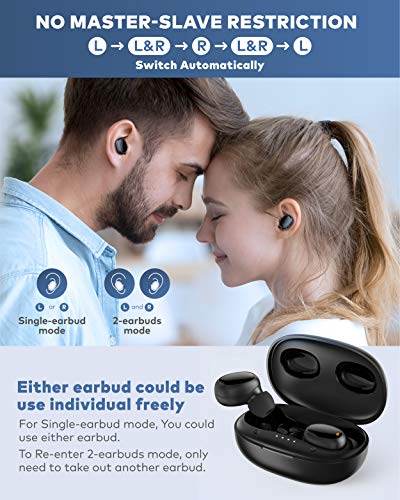 LASUNEY Bluetooth 5.0 True Wireless Earbuds with Charging Case for iPhone Android, Touch Control Waterproof Single-Twins Mode TWS Stereo Headphones with mic, in-Ear Earphones Headset for Sport