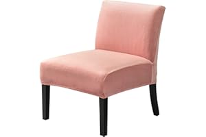 JIAN YA NA Armless Accent Chair Cover, Stretch Armless Chair Slipcover Velvet Armless Chair Covers Slipper Chair Slipcover Furniture Protector Covers for Living Room Bedroom(Velvet, Pink)