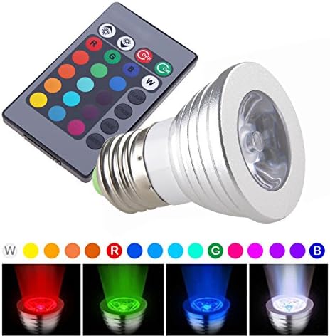 YRLED E27 RGB LED Light Bulb, Spotlight Bulb, LED Light Bulbs, Remote Controller Included (Silver 3W)