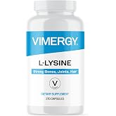 Vimergy L-Lysine, Vegan, Kosher, Non-GMO, 270 Capsules, 67 Servings | Promotes Healthy Hair, Skin, &amp; Nails*, Supports Collagen Production*, Promotes Strong Bones and muscles, Amino Acids