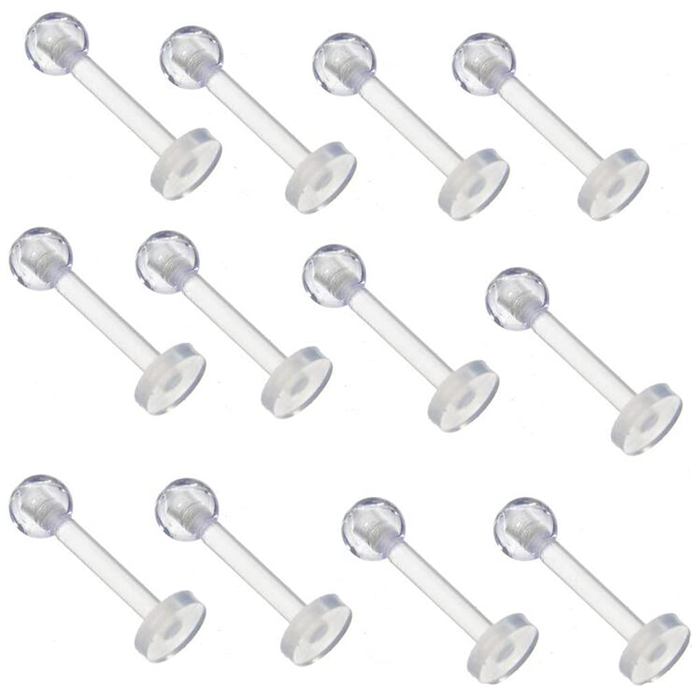 VANTOBEST 30PCS 16G 10mm Clear Plastic Lip Rings Lip Studs Lip Piercing Retainer Flexible Lip Ear Nose Eyebrow Tongue Studs Plastic Nostril Piercing Jewelry Retainer for Men and Women
