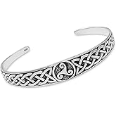 VN Jewelry Women's 925 Sterling Silver Celtic Triskelion Knot Bangle Bracelet - 925 Sterling Silver Bracelet Celtic Bangle for Ladies and Girls