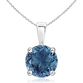 Angara Natural Blue Topaz Solitaire Pendant for Women | Classic Prong-Set Round Blue Topaz Pendant in 14K Solid Gold/Silver/Platinum With 18" Chain | December Birthday, Gemstone Jewelry Gift