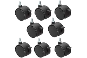 YARRKC 8 Pack Plastic Castor Replacement Wheel for Furniture, 1.5 Inch Diameter Black Small Threaded Caster Cabinet Wheel Office Furniture Desk Floor Swivel Plate Screw In Caster, 5/16" Threaded with Brake