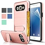 Galaxy J2 Prime Case,Galaxy Grand Prime Plus Case With HD Screen Protector,AnoKe[Card Slots Holder][Not Wallet]Kickstand Plastic TPU Hybrid Shockproof For Samsung Galaxy J2 Prime KC1 Rose Gold