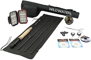 Wild Water Deluxe Fly Fishing Combo Starter Kit, 7-Foot Pole, 4-Piece Fly Rod Kit, 3/4 Weight, Fishing Accessories, Includes Die cast Aluminum Reel and Hard Tube Case with Pouch, Fly Box and Flies