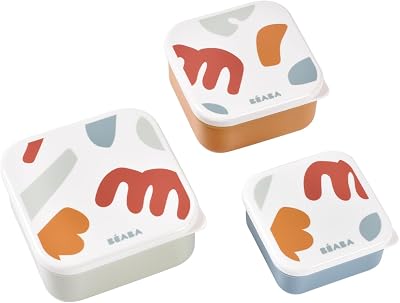 , Set di 3 scatole per merenda per bambini e ragazzi, ideali per l'asilo nido e la scuola materna,facili da aprire e da pulire, lavabili in lavastoviglie e nel microonde,230mL/350mL/500mL,Playful