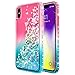 iPhone Xs Max Case with Tempered Glass Screen Protector for Girls Women, NageBee Glitter Bling Liquid Floating Quicksand Waterfall Sparkle Durable Cute Case for iPhone Xs MAX 6.5 inch -Pink/Aqua
