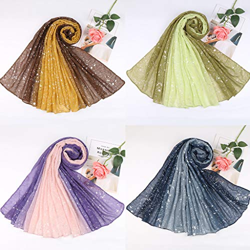 MEIYIN Womens Cotton Linen Gradient Scarf Silver Foil Sequins Bandana Shawl Headscarf - Thumbnail 6