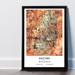 Racine Map Poster, Wisconsin Map Art Poster, Map