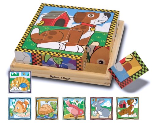 Melissa & Doug Pets Wooden Cube Puzzle With Storage Tray (16 pcs)