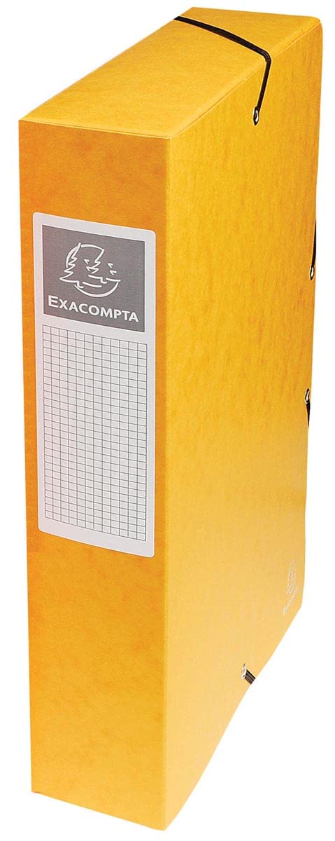 Exacompta - Ref 50609E - Pressboard Filing Box - 250 x 330mm in Size, Suitable for Holding A4 Documents, 60mm spine, 600gsm Genuine Pressboard, Spine Label - Yellow