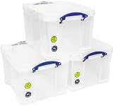 Really Useful Box 3x35 Litre Clear Storage Box Set with Lids