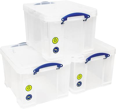 Really Useful Box 3x35 Litre Clear Storage Box Set with Lids