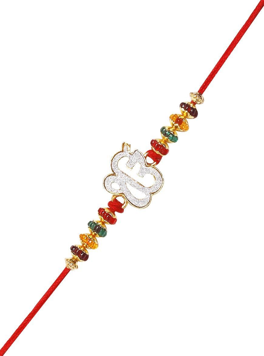 Punjabi Omkar Ad Diamond Rakhi for Brother Raksha Bandhan Traditional Rakhi Indian Hindu Festival