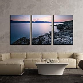 3 Piece Canvas Wall Art - Panorama View of Seashore - Modern Home Art Stretched and Framed Ready to Hang - 16"x24"x3 Panels