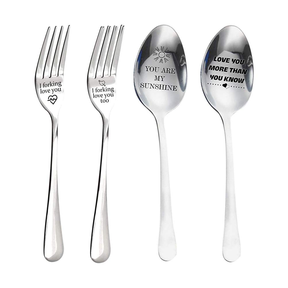 I Forking You Spoon Gift - Engraved Spoon - Stainless Steel Dinner Fork Personalized Letter Engraved Fork and Spoon Funny Gift for Men,Women