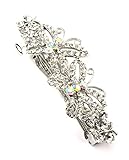 Women's Rhinestone Dual Butterfly Barrette Clip Hair Pin Antique Silver IMB2045