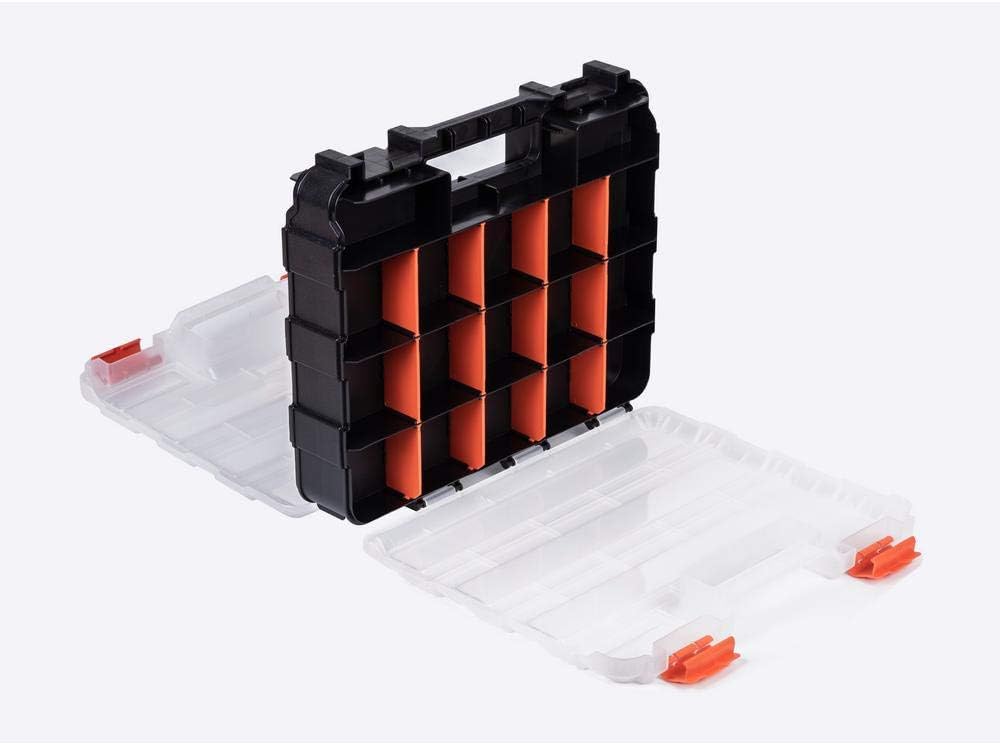 HDX 320028 34-Compartment Double Sided Organizer with Impact Resistant Polymer and Customizable Removable Plastic Dividers, Black/Orange - - 