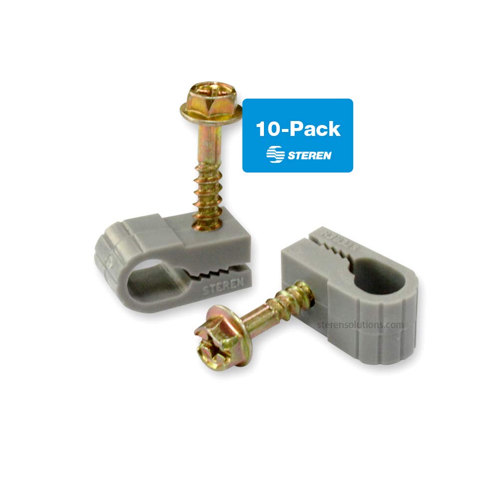 100ct White STEREN GripClip Dual Coaxial Cable Mounting Fastener Clips