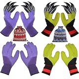 4 Pairs Garden Gloves with Fingertips Claws,Best Gift for Gardener,2 Pairs Working Genie Gloves with Double Claws,2 Pairs Without Claws,for Digging and Planting,Breathable. (4 Pairs Purple and Green)