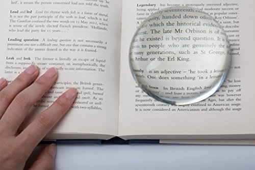 Large 3.9 Inch Glass Dome Magnifier/Paper Weight by Hombae – Genuine Crystal Glass, Easy to Glide Paperweight, Professional Grade Reading Aid for Newspapers, Maps, Books – Large 3.9” Diameter