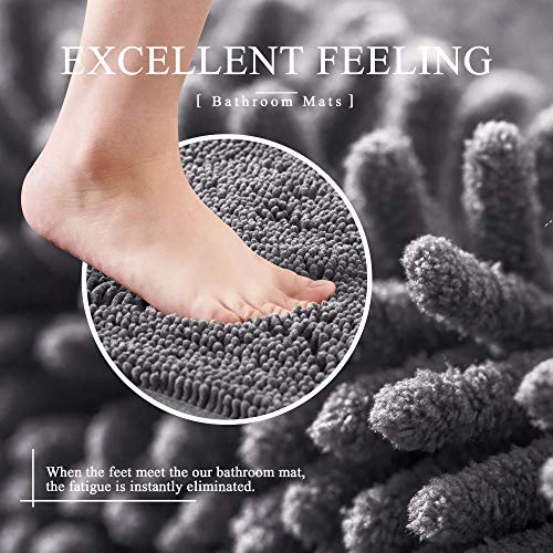 Premium Chenille Bathroom Rug Mat,Extra Soft and Absorbent Shaggy Bathroom Shaggy Rugs,Machine Wash/Dry, Luxury Plush Carpet Mats for Tub, Shower, and Bath Room (32 x 20 Inch, Grey)