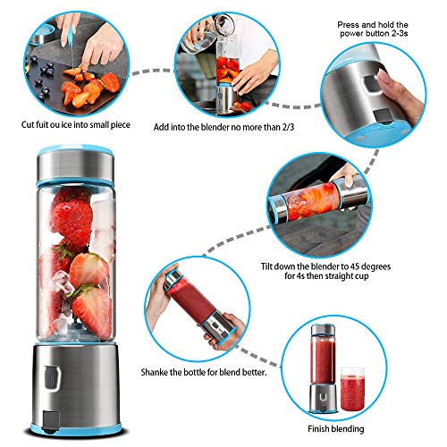 Portable Blender Glass, TTLIFE USB Rechargeable Personal Blender, Smoothie Blender Juicer Cup, Small Blender Single Serve Fruit Mixer, Travel Portable Blender Cordless with 5200mAh Rechargeable Battery for Shakes and Smoothies,Protein Shake,Baby Food