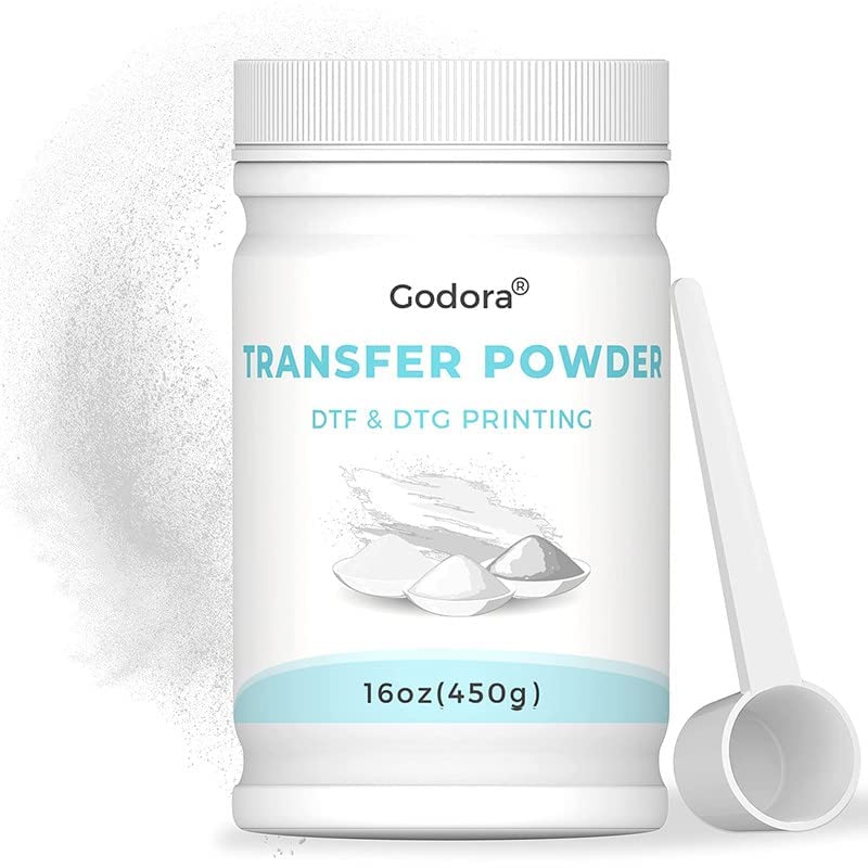 Godora DTF Powder White Digital Transfer Hot Melt Adhesive for Black or Dark Colored Garments, PreTreat Transfer for All DTF and DTG Printers, 450g - 16oz