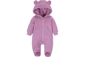 Baby Fleece Jumpsuits Infant Bear Ear Snowsuit Newborn Zipper Hooded Romper Warm Coat Christmas Outfit for Fall Winter