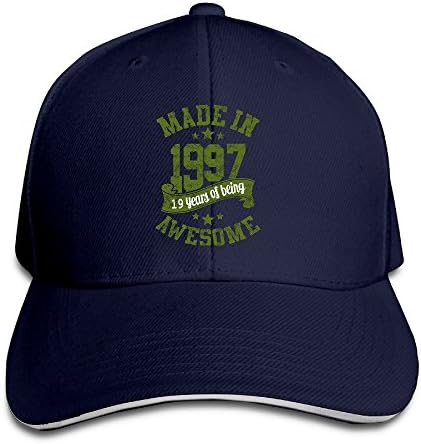 Adults Made In 1997 Awesome 19th Birthday Adjustable Sandwich Peak Cap Navy