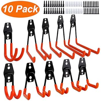 Dirza Steel Garage Storage Utility Double Hooks, Heavy Duty U- Hooks for Organizing Power Tool, Ladder, Bulk Items, Shovel, Ropes 10 Pack