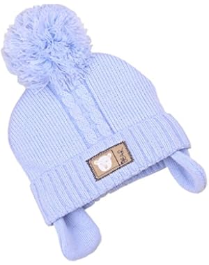 Baby Hat Warm Fleece Lined Ear Flaps Clothes Blue White Boys Cap Bear