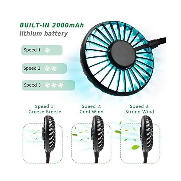 GOAMZ Lazy Neck Fan USB Portable Mini Wearable Neckband Fan with Led Light Dual Neck Flexible for Face,Aromatherapy for…