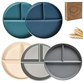 K Y KANGYUN 5 PCS Unbreakable Divided Plates for Adults 9in, Deep Dinner Plates, Divided Design for Picky Eaters,Compartment Plates, Lightweight Reusable Plastic Portion Control Plates