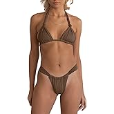 Women Two Piece Swimsuits Halter Triangle String Bikini Sets Sexy Ruched Brazilian Cheeky Thong Bathing Suit