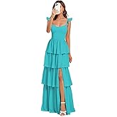 Gricharim Tiered Ruffles Bridesmaid Dresses 2026 for Women Chiffon Formal Evening Dresses with Slit GR011