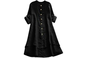 GIERIDUC Women's Linen Shirts Solid Plain Longline T-Shirt Oversized Button Down Long Tunic Tops Plus Size Blouse with Pocket