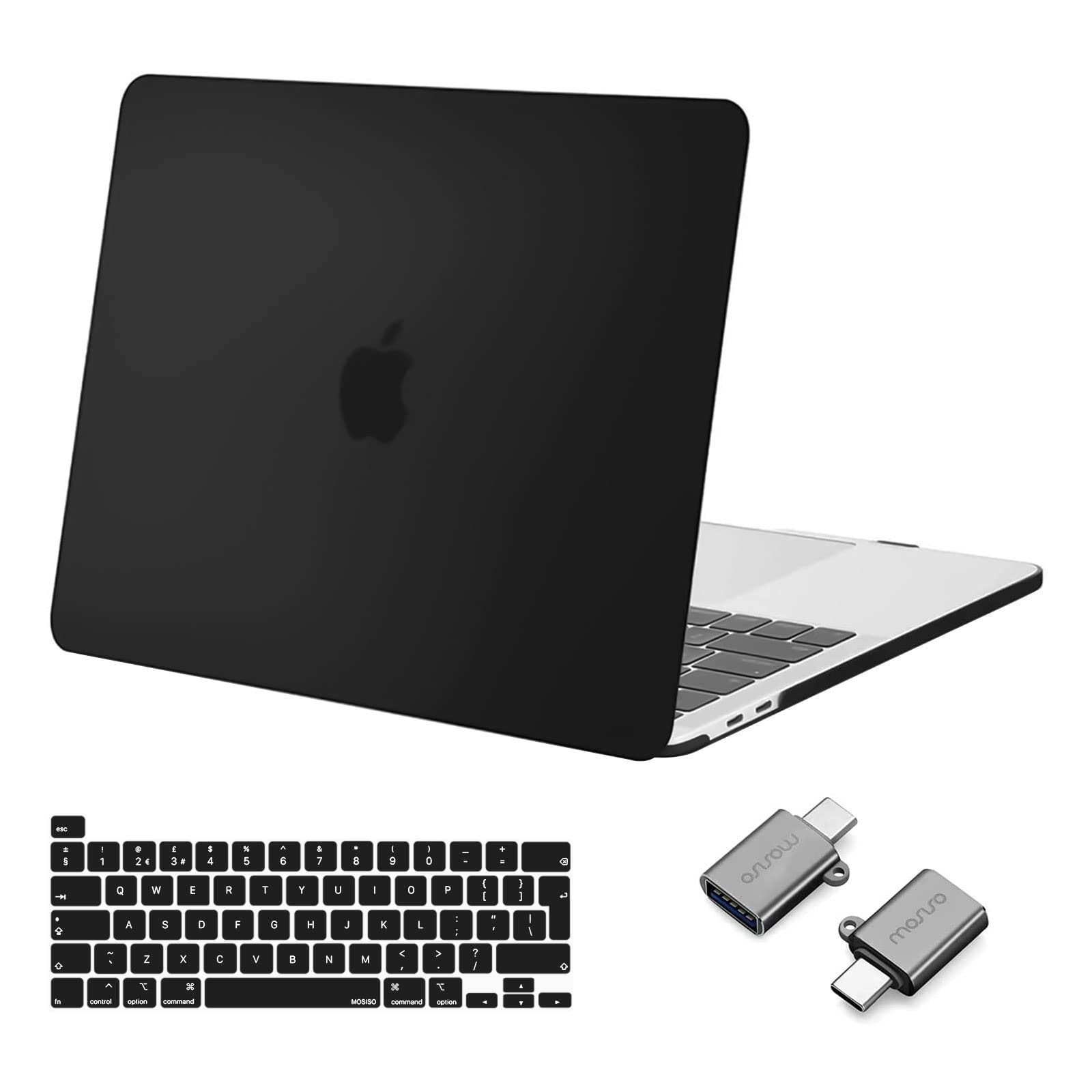 MOSISO Compatible with MacBook Pro 13 inch Case M2 M1 2026 2025 2024 2023 2022-2016 A2338 A2251 A2289 A2159 A1989 A1708 A1706, Hard Shell Cover &Keyboard Skin&Type C Adapter 2 Pack, Black