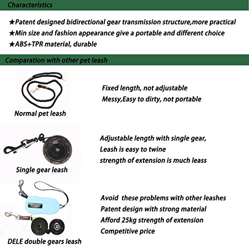 DELE Retractable Pet Leash, 7ft Pet Walking Leash for Small Pet up to 22lbs, Tangle Free, One Button Break & Lock,Mini Size And Portable (pink)