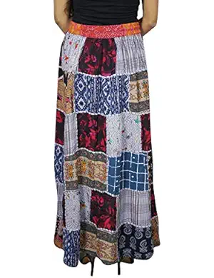 Womens Long Maxi Skirt Multicolor Hippie Patchwork Flared Boho Skirts