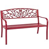 Best Choice Products 50in Outdoor Patio Garden Bench Park Yard Furniture Porch Chair w/Steel Frame - Red