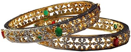 PAKIRA EXPORT PRIVATE LIMITED2pc Golden with Silver CZ AD Rhinestone Indian Lakh Bangle Bracelet Set FS EHS