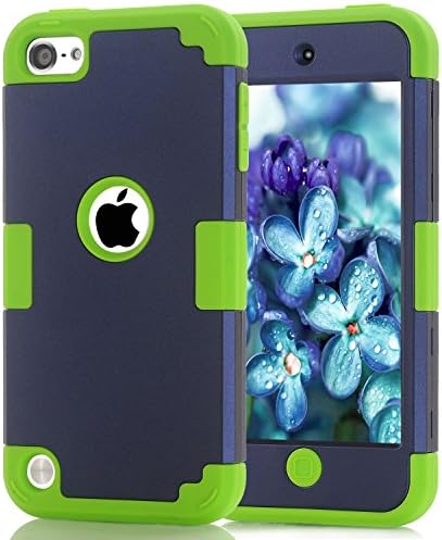 iPod touch5 case, iPod touch6 case, (TPU+ Silicone) Anti-slip Shockproof Dustproof slim and stylish protective case for Apple iPod touch 5 6th Generation (Navy blue+lemon)