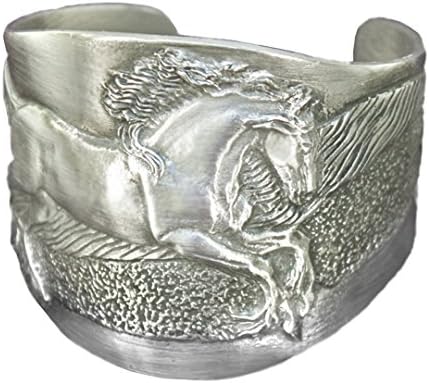 Horse bracelet, Friesian Horse sculptured cuff, silver-pewter, handmade USA