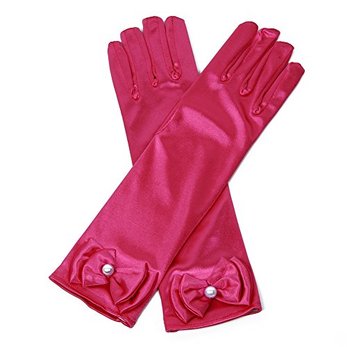 Lusiyu Girl Solid Color Long Elbow Length Formal Pageant Glove (Rose Red) - Thumbnail 5
