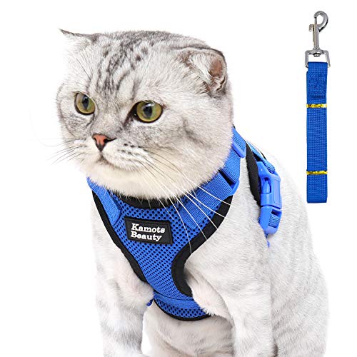 Kamots Beauty Cat Harness Escape Proof Small Cat and Dog Harness and Leash Adjustable Cat Soft Mesh Vest with Reflective Strap for Walking Small Pet Puppy Kitten Rabbit(Blue xs)
