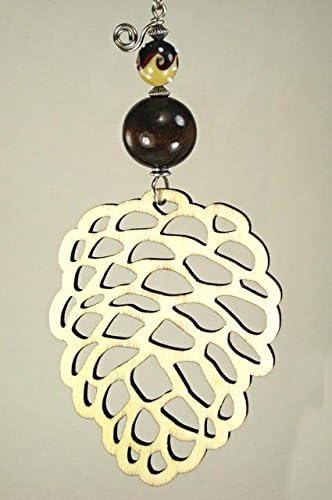 Extra Large Wood Cutout Pine Cone with Brown Wood and Swirl Lampwork Glass, Natural Wood Ceiling Fan Pull Chain